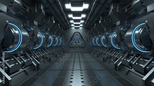 Blue Light Corridors Interior Design Sci Fi Spaceship