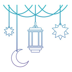 Wall Mural - arabic lamp with crescent moon and stars hanging vector illustration design