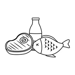 Poster - delicious fish meat with steak and milk vector illustration design