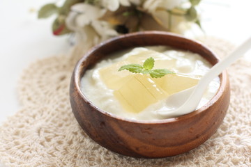 Aloe vera and mint on Yogurt for healthy food image