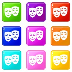 Poster - Carnival mask icons of 9 color set isolated vector illustration