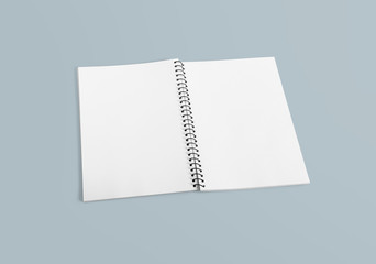 Wall Mural - Notebook mockup for your design, image, text or corporate identity details. Vertical blank copybook with metallic silver spiral. Template of organizer or diary isolated on white background.