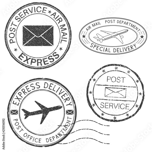 Fotografía Postmarks. Black ink round postal stamps