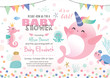 Baby shower under the sea theme invitation card with cute marine life cartoon character