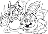 Fototapeta Pokój dzieciecy - cartoon little cute dragon eating cherry, funny illustration

