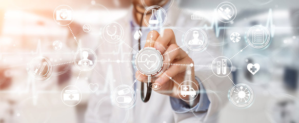 Poster - Doctor using digital medical futuristic interface 3D rendering