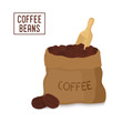 Vector canvas coffee bag with scoop, package