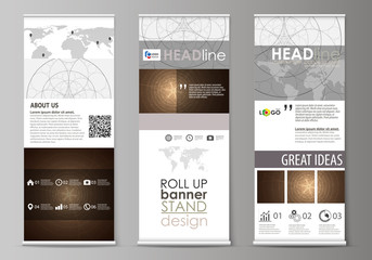 Wall Mural - Roll up banner stands, flat design templates, abstract geometric style, corporate vertical vector flyers, flag layouts. Alchemical theme. Fractal art background. Sacred geometry. Mysterious pattern.