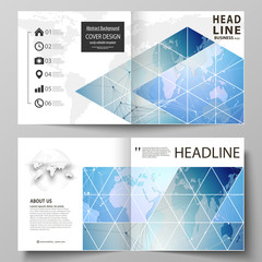 the vector illustration of the editable layout of two covers templates for square design bi fold bro