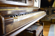 Old, Yellowed Keys Of Antique Piano