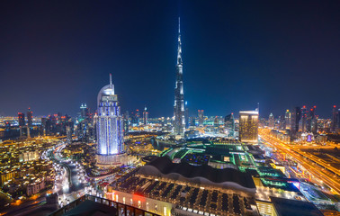Fototapete - Amazing night dubai downtown skyline, Dubai, Emirates