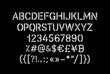 © Here East - Stencil pattern latin typeface, editable font with uppercase, numbers, punctuation and currency (dollar, euro, yen, pound, bitcoin) symbol glyphs