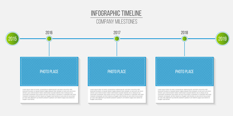 Creative vector illustration of infographic company milestones timeline template isolated on transparent background. Photo placeholders. Art design. Abstract concept process diagram, graphic element