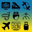 Vector icon set  about airport with 9 icons related to trip, concept, passenger, glass and template