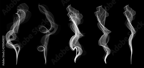 Fotomural Creative vector illustration of delicate white cigarette smoke waves texture set isolated on transparent background