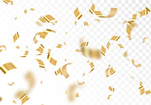 Falling Shiny Golden Confetti Isolated On Transparent Background