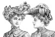 portrait of two women with vintage hats