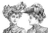 Fototapeta Paryż - portrait of two women with vintage hats