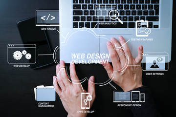 cyber security internet and networking concept.businessman hand working mobile phone on laptop compu