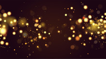 Abstract Defocused Circular Golden Bokeh Sparkle Glitter Lights Background. Magic Christmas Background. Elegant, Shiny, Metallic Gold Background. EPS 10