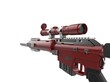 Crimson modern sniper rifle - low angle shot - closeup shot - first person view