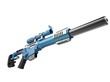 Metallic sky blue modern sniper rifle - low angle shot