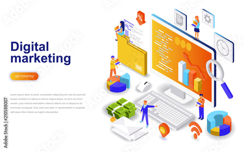 Cuadros en Lienzo Digital marketing modern flat design isometric concept