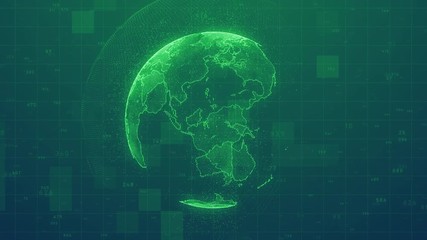 Poster - planet earth rotating animation future technology business concept with plexus network and code running