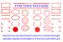 Template Red And Blue Alphabet, Number, Percent, Dollar, Dot, Star, Rectangle, Lines Oval Circle Rubber Stamp Effect
