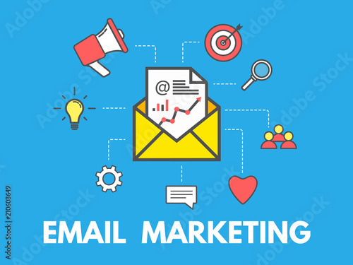 Email Marketing Concept On Blue Background Email Advertising