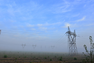 The power supply facilities of contour in the evening