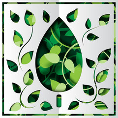 Aufkleber - Paper cut of tropical plants with white origami green leaves paper frame layout template abstract background.Vector illustration.