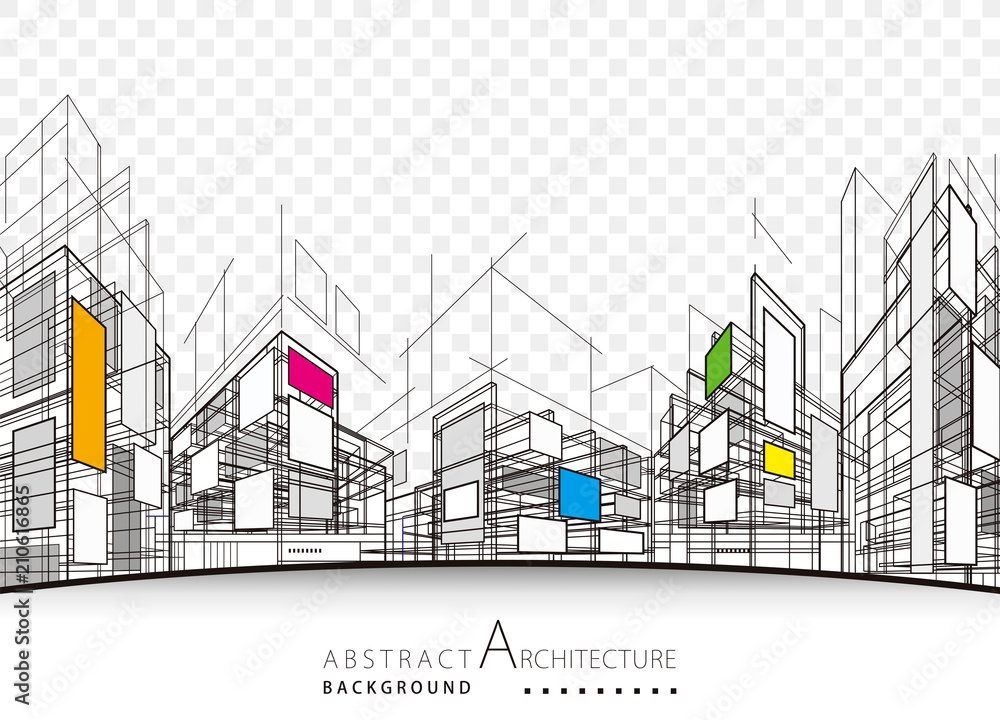 Architecture building perspective lines, modern urban architecture abstract background.  - obrazy, fototapety, plakaty 