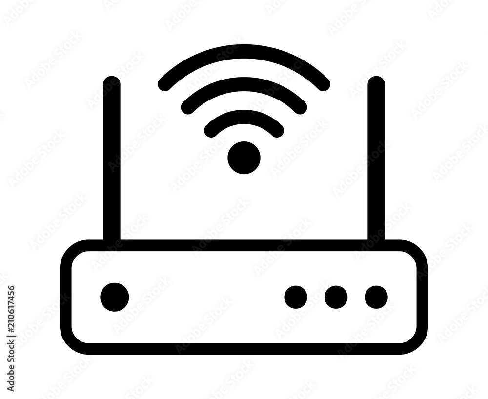 Internet service wireless router / modem with wifi signal line art vector icon for apps and websites - obrazy, fototapety, plakaty 
