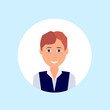 carroty freckles man face happy portrait on blue background, male avatar flat vector illustration