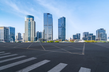 Air highway asphalt road and office building of commercial building in modern city