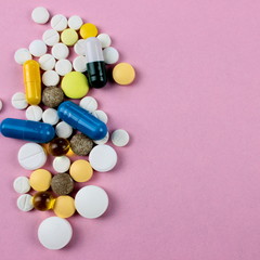 Wall Mural - Medicine theme,  tablets antibiotic pills. Pharmacy concept. Free space for text