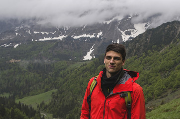 Man hiking in high mountain