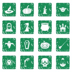 Wall Mural - Halloween icons set in grunge style green isolated vector illustration