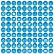 © ylivdesign - 100 meeting icons set in blue circle isolated on white vector illustration