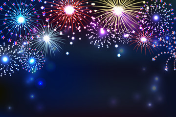 Wall Mural - Fireworks background with space for text, illustration vector.	