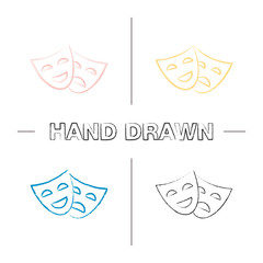 Canvas Print - Comedy and tragedy masks hand drawn icons set