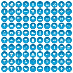 Wall Mural - 100 rain icons set in blue circle isolated on white vector illustration