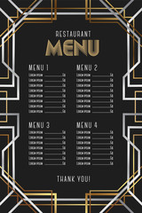 Restaurant menu template. Luxury Vintage Artdeco Frame Design.