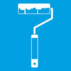 Wall Mural - Paint roller icon white isolated on blue background vector illustration