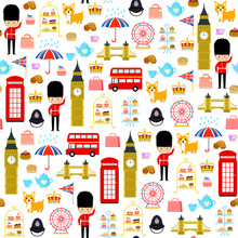 Seamless Pattern With Cute Cartoons Related To London And England