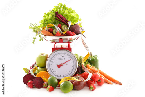 Fotomural balance with fruit and vegetable, diet food concept