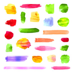 Wall Mural - Vector Set of Colorful Different Watercolor Spots and Brush Strokes.