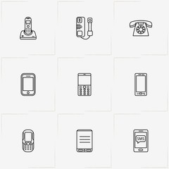 Phone line icon set with smart phone, mobile message  and telephone