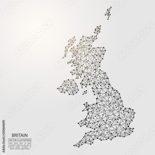 Cuadros en Lienzo A map of Britain consisting of 3D triangles, lines, points, and connections